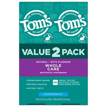 Tom's of Maine Whole Care Peppermint Toothpaste 2 Pack