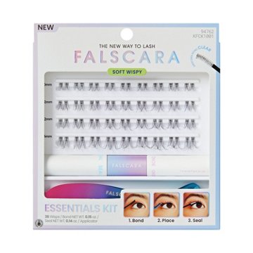 KISS Falscara Clear Band Lashes Starter Kit - Feathery & Wispy, 10-14mm Multipack