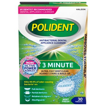 Polident 3 Minute Antibacterial Dental Appliance Cleanser Tablets, 30 ct