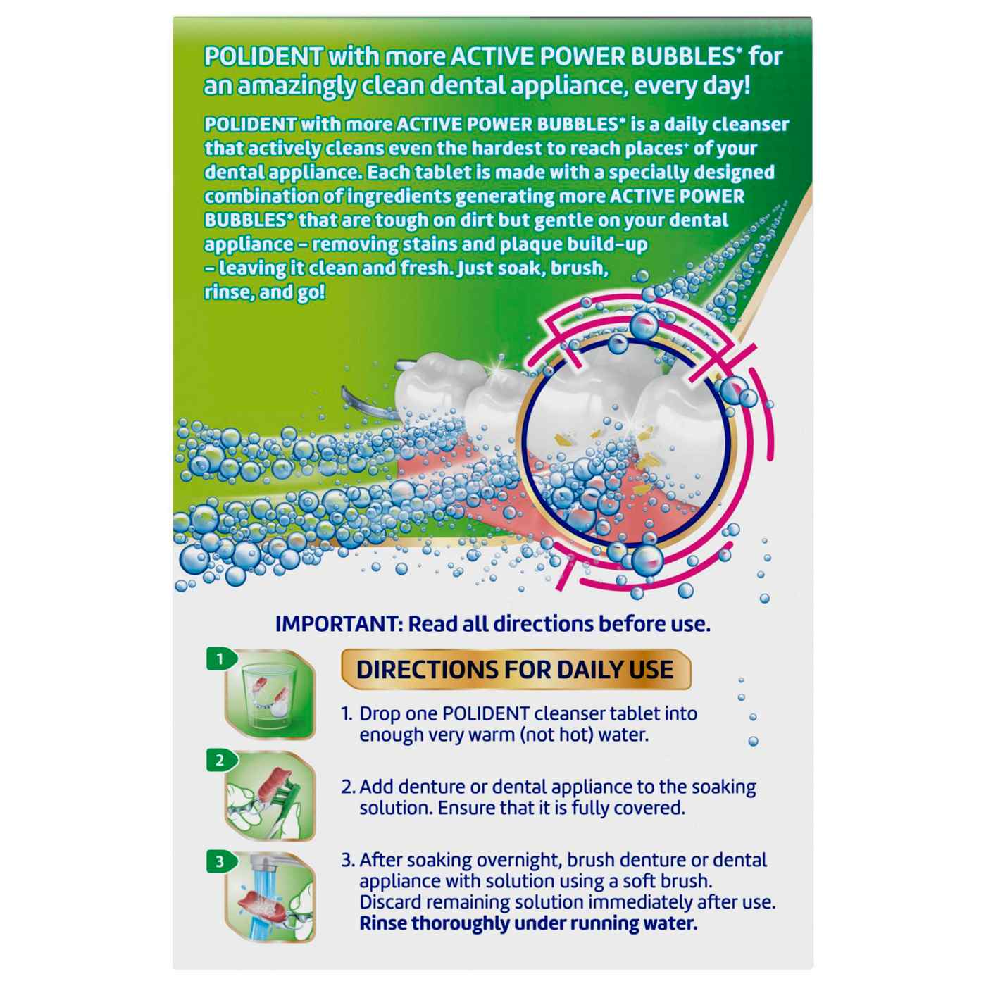 Polident Overnight Whitening Antibacterial Dental Appliance Cleanser Tablets; image 4 of 6