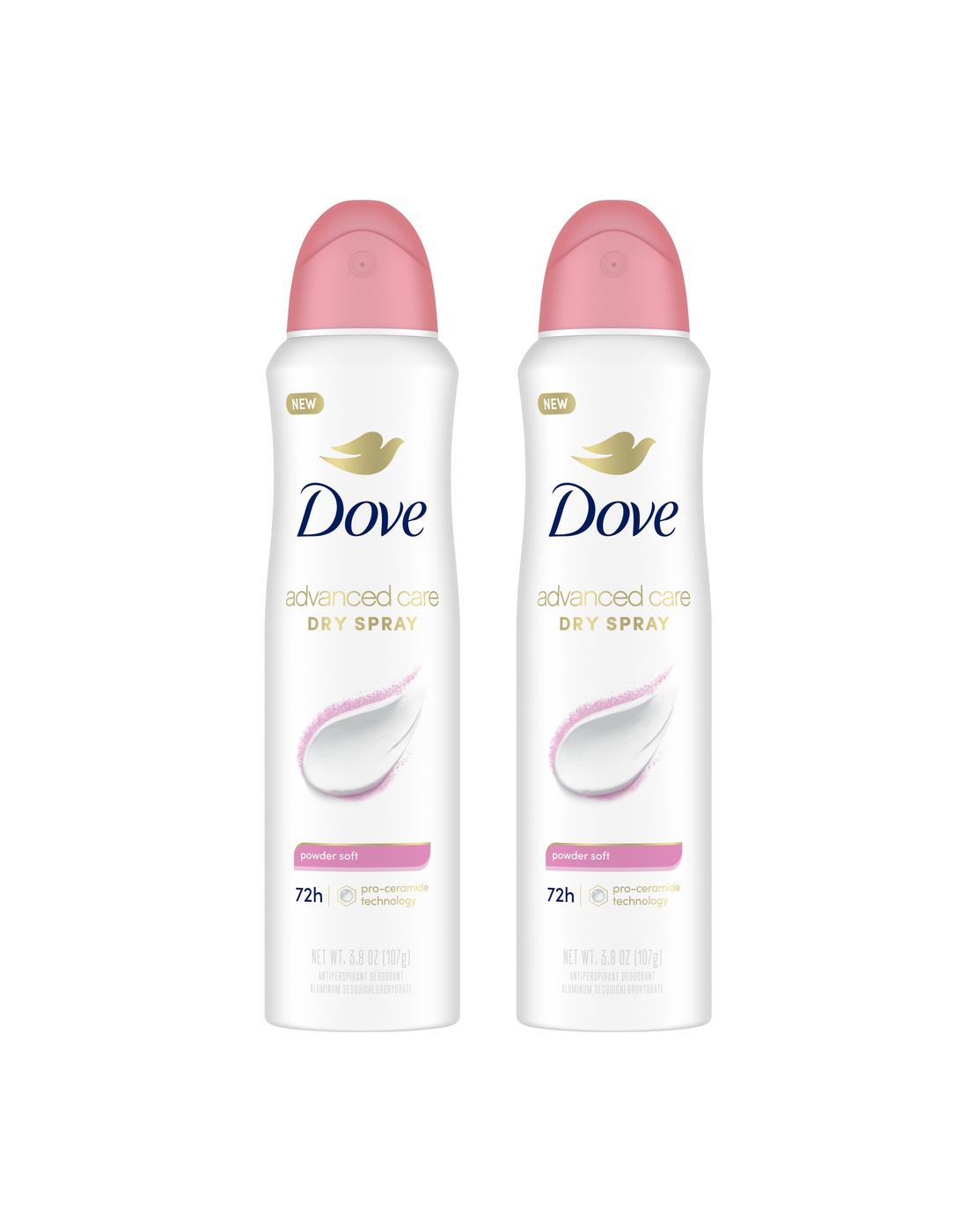 Dove Women's Advanced Care Dry Spray Deodorant - Powder Soft, 2 Pk; image 1 of 4