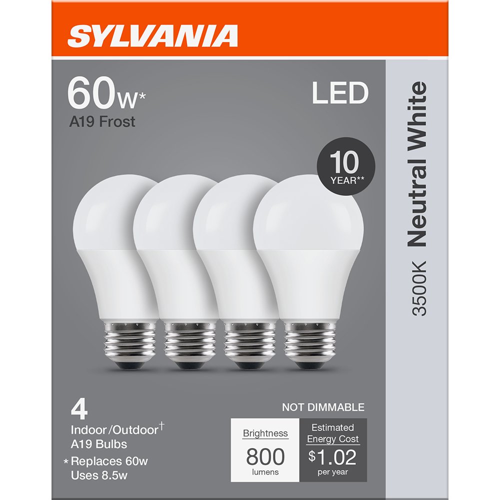SYLVANIA A19 60 Watt LED Neutral White Frost Bulb - Shop Light bulbs at ...
