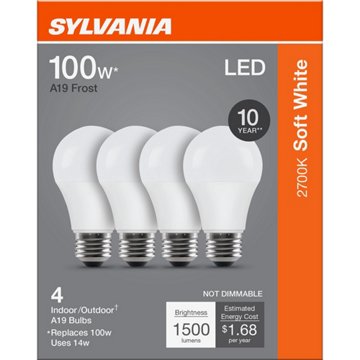 SYLVANIA A19 100 Watt LED Soft White Frost Bulb, 4 pk