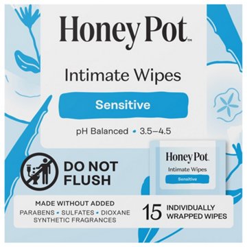 The Honey Pot Travel Size Sensitive Intimate Wipes, 15 ct