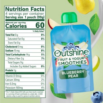 Outshine Fruit & Yogurt Smoothies - Blueberry Pear, 3.5 oz Pouches