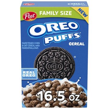 Post Oreo Puffs Cereal - Family Size, 16.5 oz