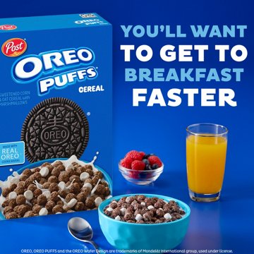 Post Oreo Puffs Cereal - Family Size, 16.5 oz