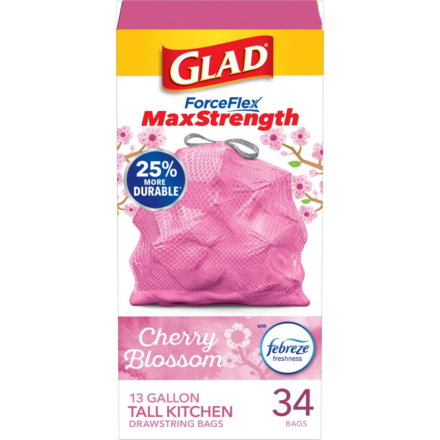 Glad ForceFlex Drawstring Trash Bags, 13 Gallon - Cherry Blossom; image 1 of 2