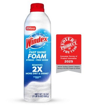 Windex Fast Shine Foam Glass Cleaner, No-Drip Aerosol Cleaning Spray