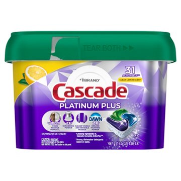 Cascade Platinum Plus Dishwasher Pods, Lemon Scent, 31 ct