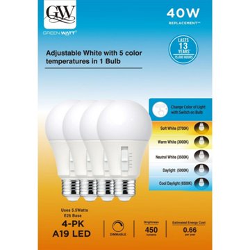 Green Watt A19 40-Watt LED Dimmable Lightbulb, 4 pk