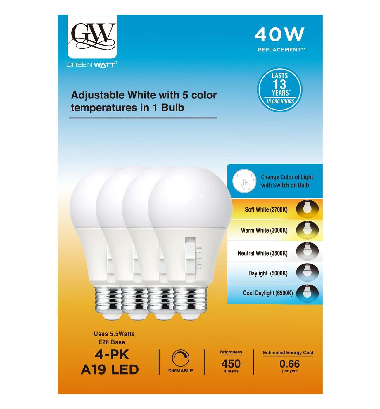 Green Watt A19 40-Watt LED Dimmable Lightbulb; image 4 of 4