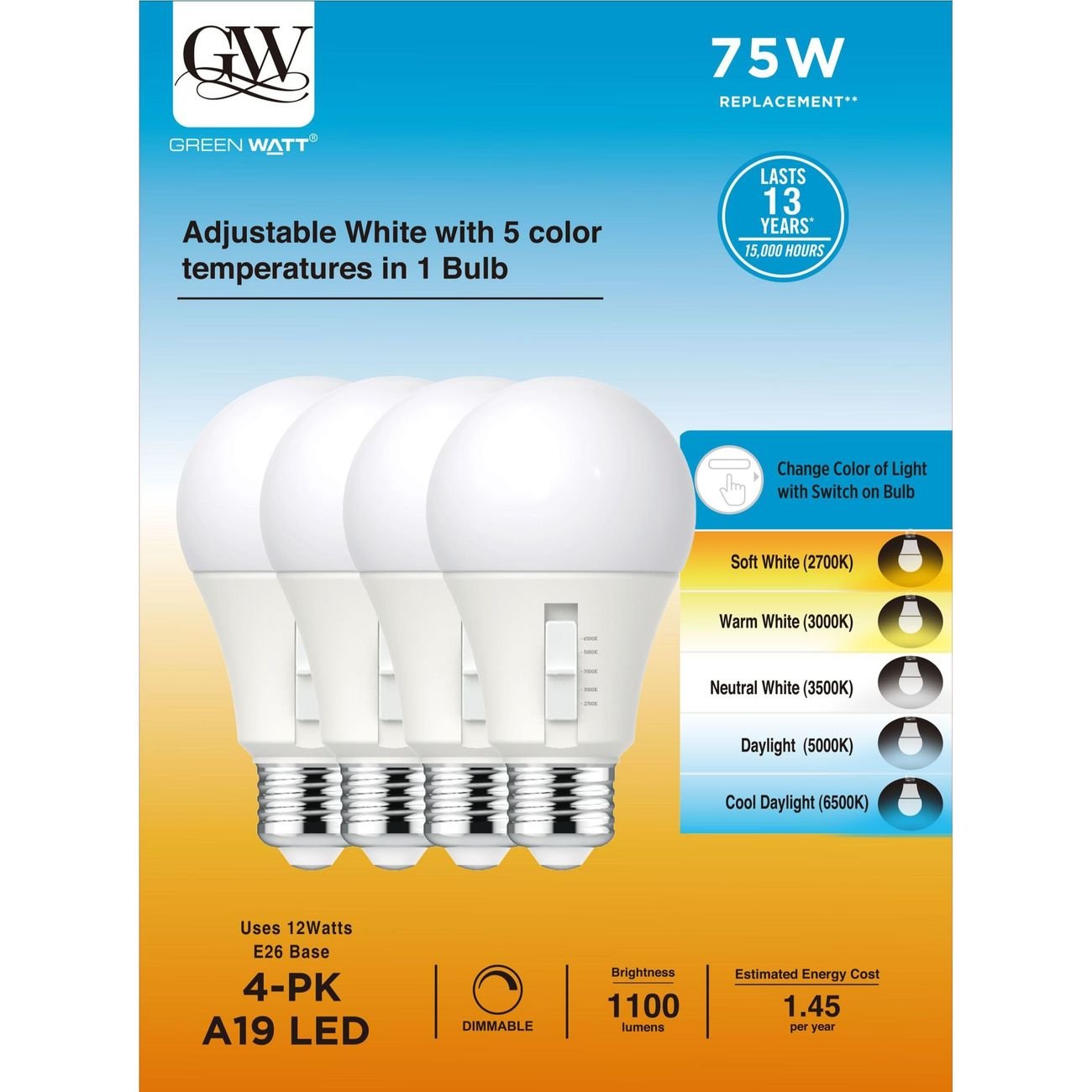 Green Watt A19 75-Watt LED Dimmable Light Bulb - Shop Light bulbs at H-E-B