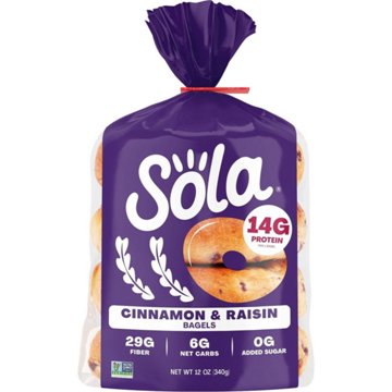 Sola 14g Protein Cinnamon & Raisin Bagels, 12 oz