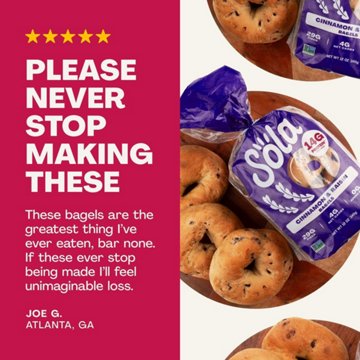 Sola 14g Protein Cinnamon & Raisin Bagels, 12 oz