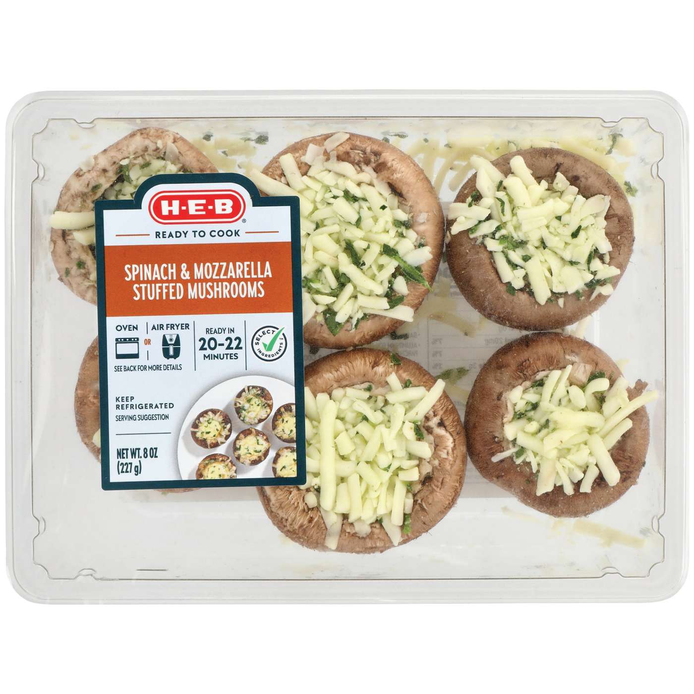 H-E-B Side Solutions - Spinach Mozzarella Stuffed Mushrooms; image 1 of 4