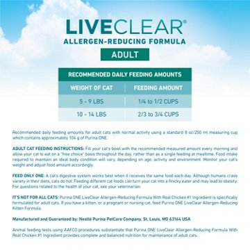 Purina ONE LiveClear Allergen-Reducing Cat Food Dry Formula - Real Chicken As The Number One Ingredient, 6.3 lb