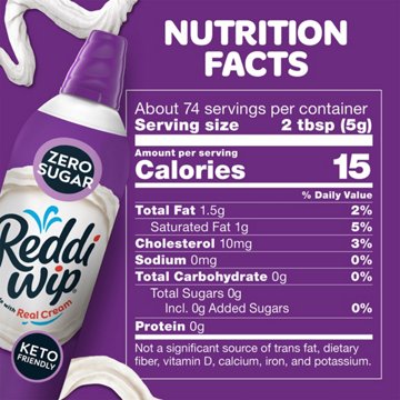 Reddi Wip Zero Sugar Keto Friendly Whipped Topping Made with Real Cream, 13 oz