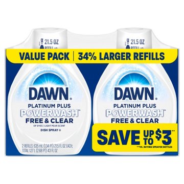Dawn Powerwash Free & Clear Spray Dish Soap Refills - Light Pear Scent, 2 ct