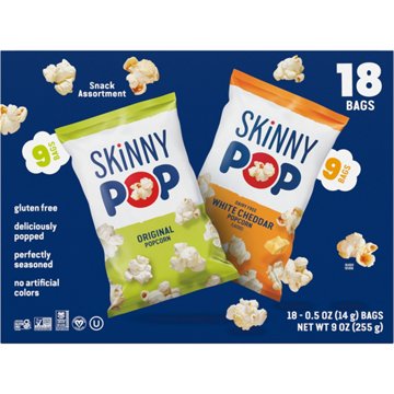 SKINNYPOP Popped Popcorn Multipack Bags - Original & White Cheddar, 18 ct