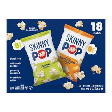 SKINNYPOP Popped Popcorn Multipack Bags - Original & White Cheddar, 18 ct
