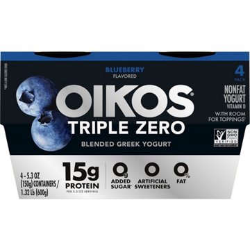 Oikos Triple Zero 15g Protein Blended Greek Yogurt - Blueberry, 4 pk
