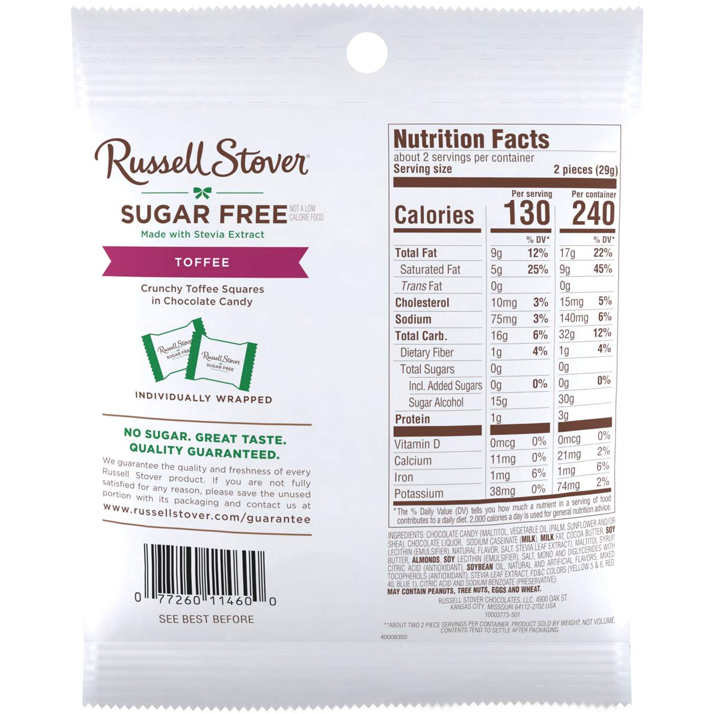 Russell Stover Sugar Free Toffee Squares in Chocolate Candy; image 7 of 10