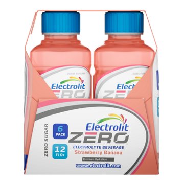 Electrolit Zero Electrolyte Hydration Beverage – Strawberry Banana 6 pk Bottles, 12 oz
