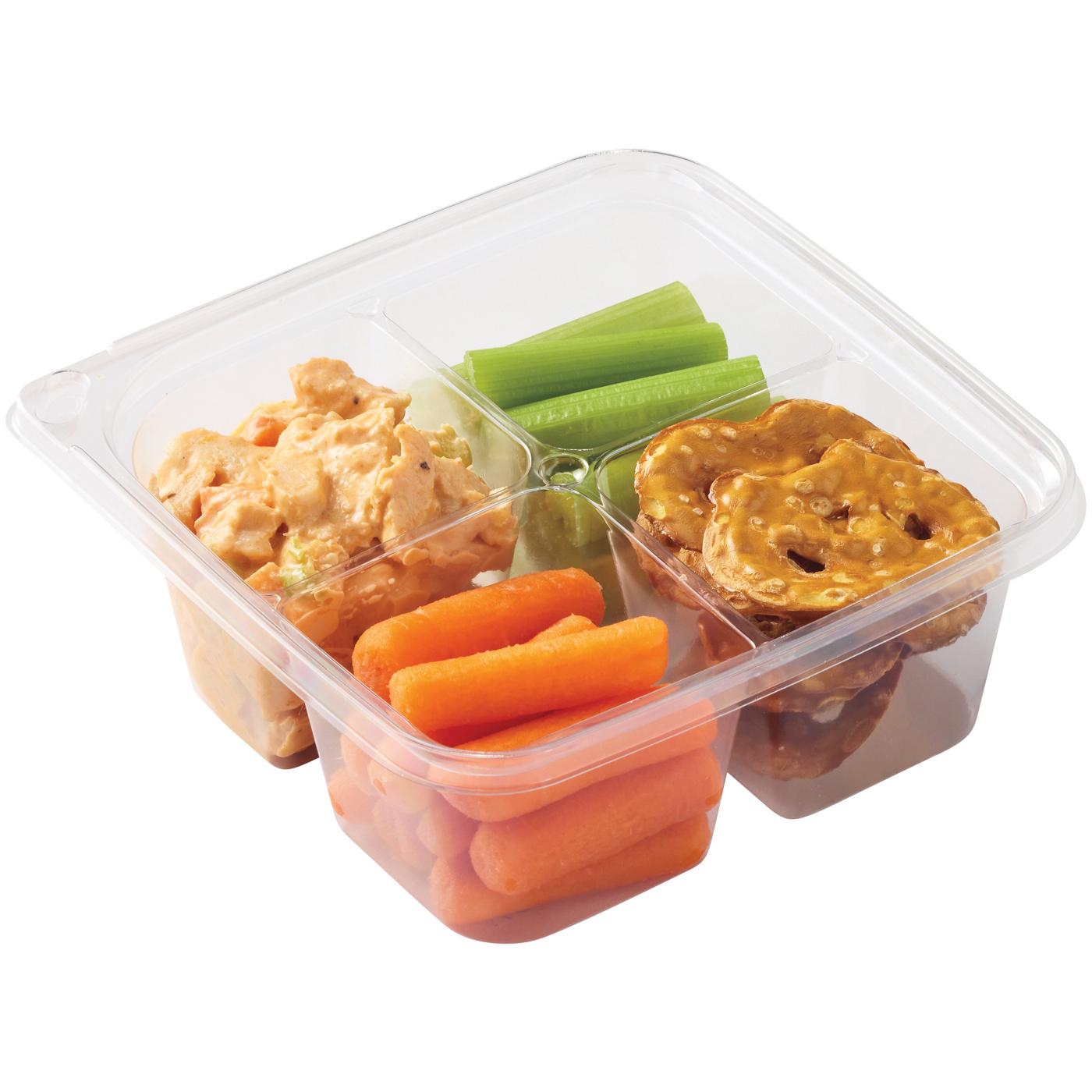 Meal Simple by H-E-B Snack Tray - Buffalo Chicken Salad, Celery, Carrots & Pretzels; image 1 of 3