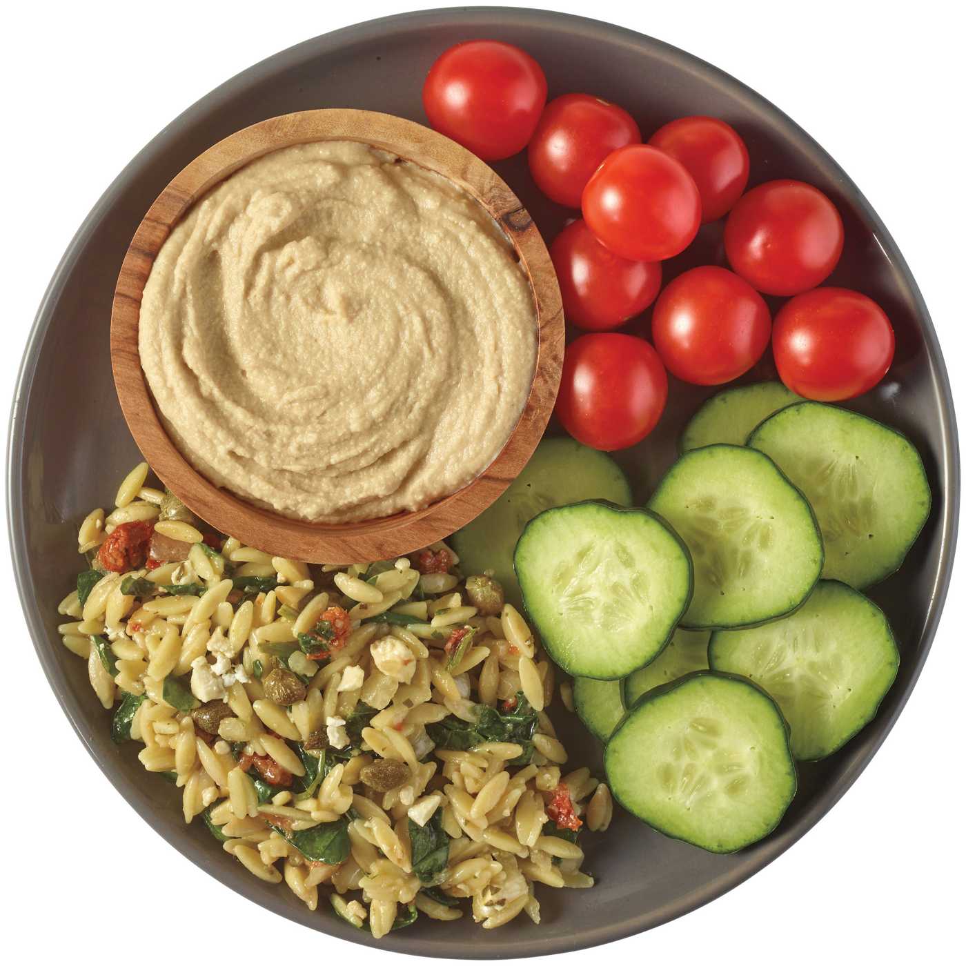 Meal Simple by H-E-B Snack Tray - Mediterranean Orzo, Hummus, Tomatoes & Cucumbers; image 2 of 3