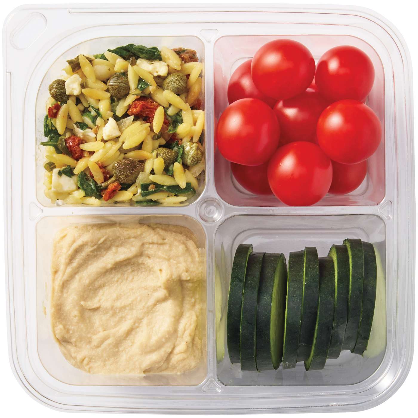 Meal Simple by H-E-B Snack Tray - Mediterranean Orzo, Hummus, Tomatoes & Cucumbers; image 3 of 3