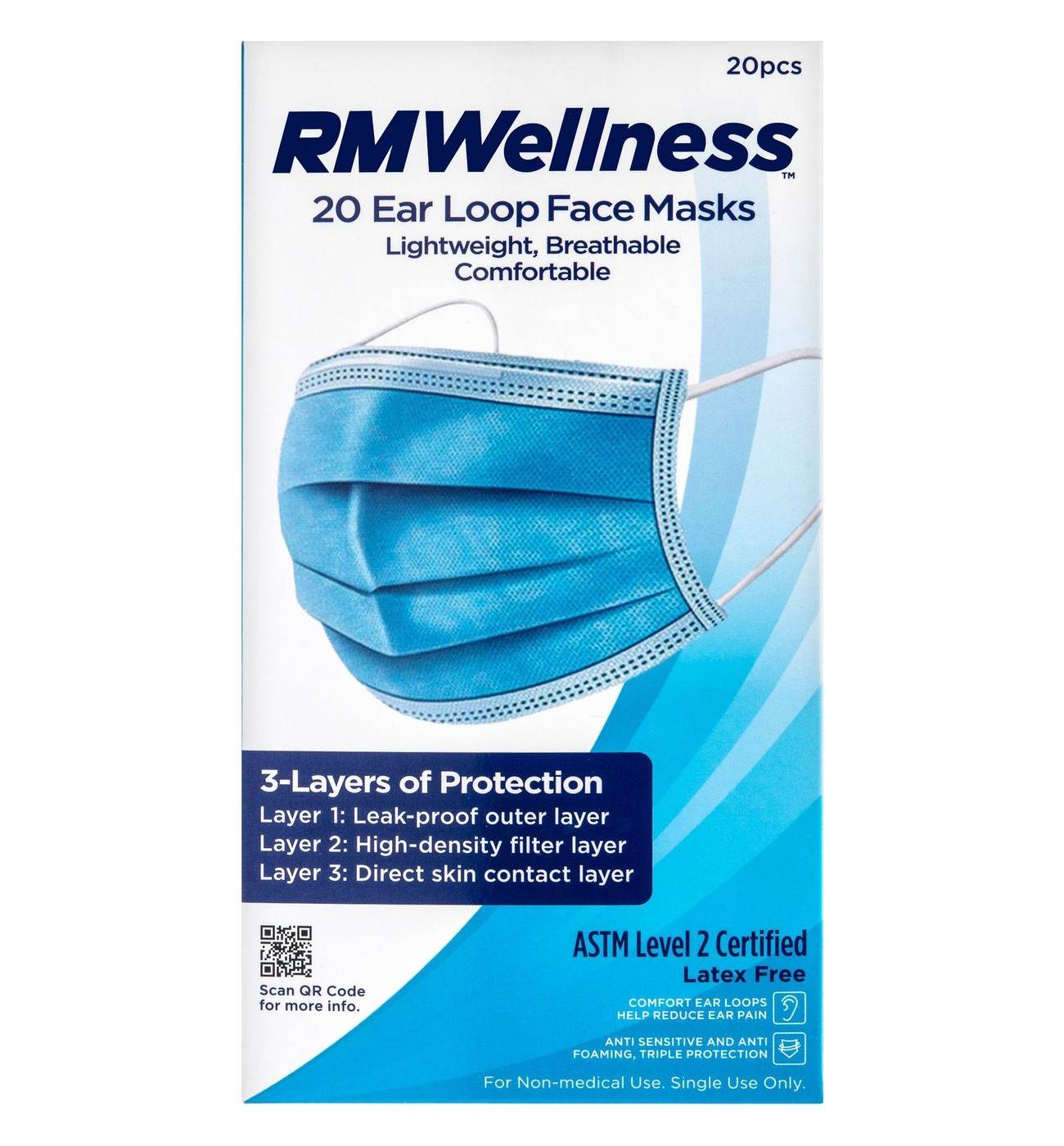 RM Wellness Disposable Ear Loop 3 Layer Face Masks; image 2 of 3