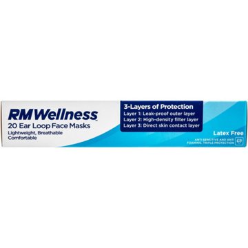 RM Wellness Disposable Ear Loop 3 Layer Face Masks, 20 ct