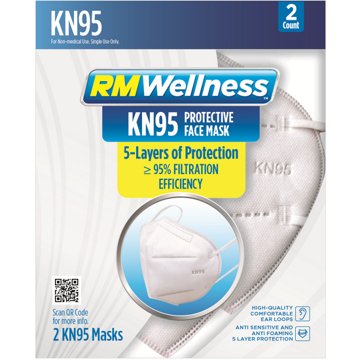 RM Wellness KN95 Disposable Protective 5 Layer Face Masks, 2 ct