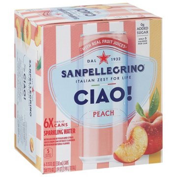 San Pellegrino Ciao Peach Sparkling Water 6 pk Cans