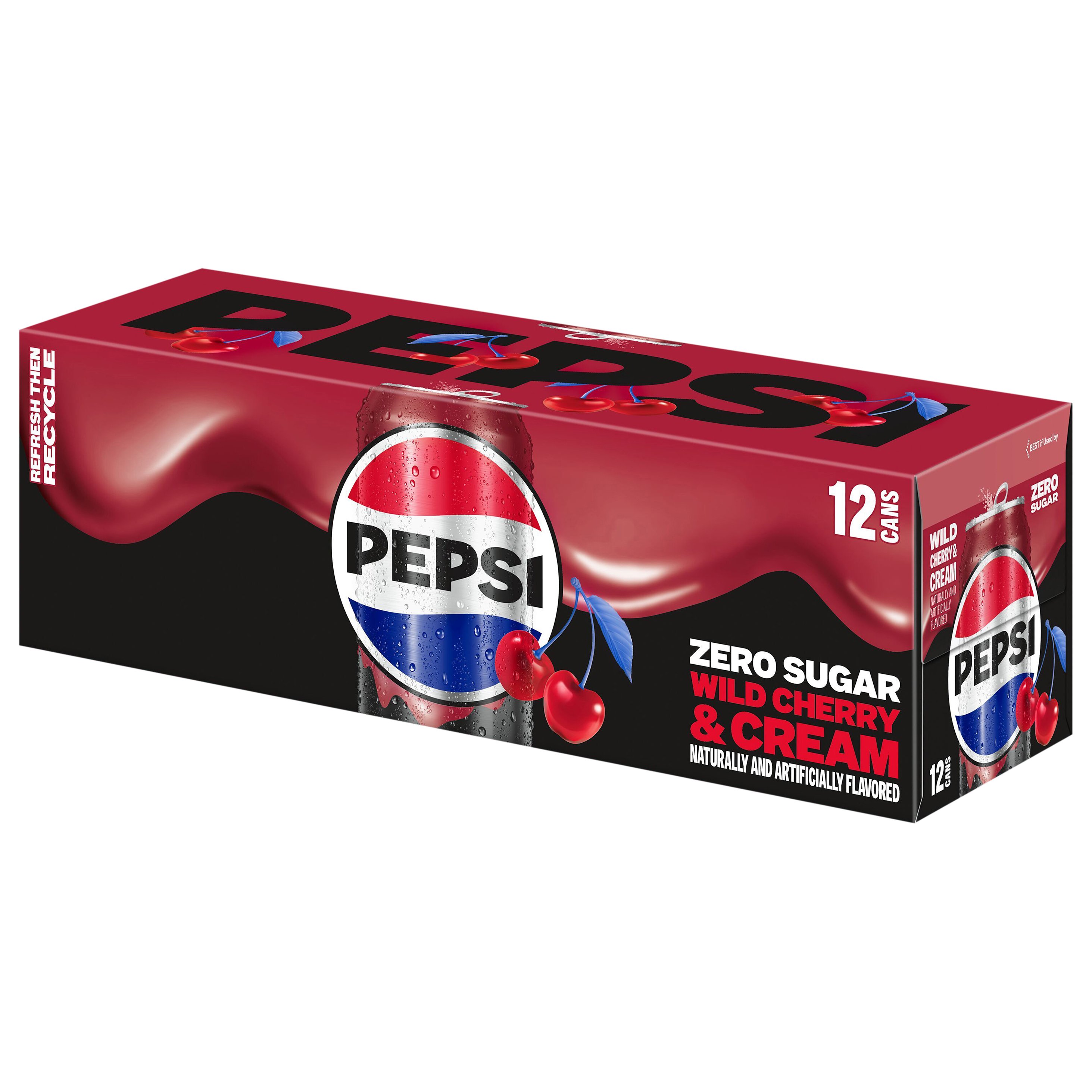 Pepsi Zero Sugar Wild Cherry & Cream Soda Soft Drink 12 pk Cans