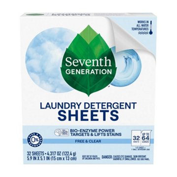 Seventh Generation Laundry Detergent Sheets Free & Clear, 32 ct