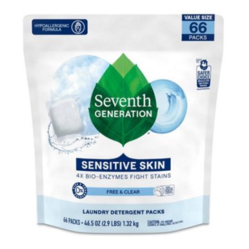 Seventh Generation Sensitive Skin Free & Clear Laundry Detergent Pacs, 66 ct
