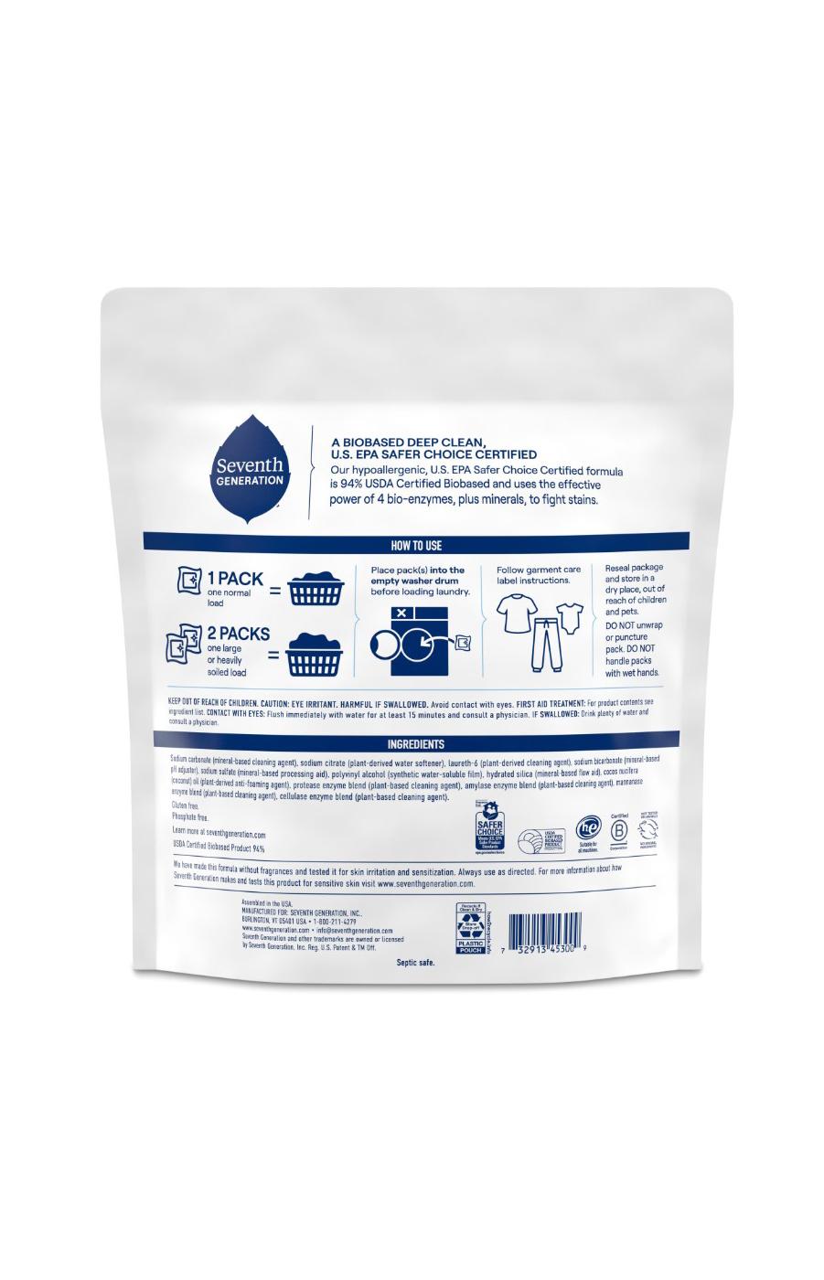 Seventh Generation Sensitive Skin Free & Clear Laundry Detergent Pacs; image 2 of 2