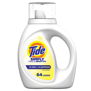 Tide Simply Free & Sensitive Liquid Laundry Detergent, 64 Loads, Unscented, 84 oz