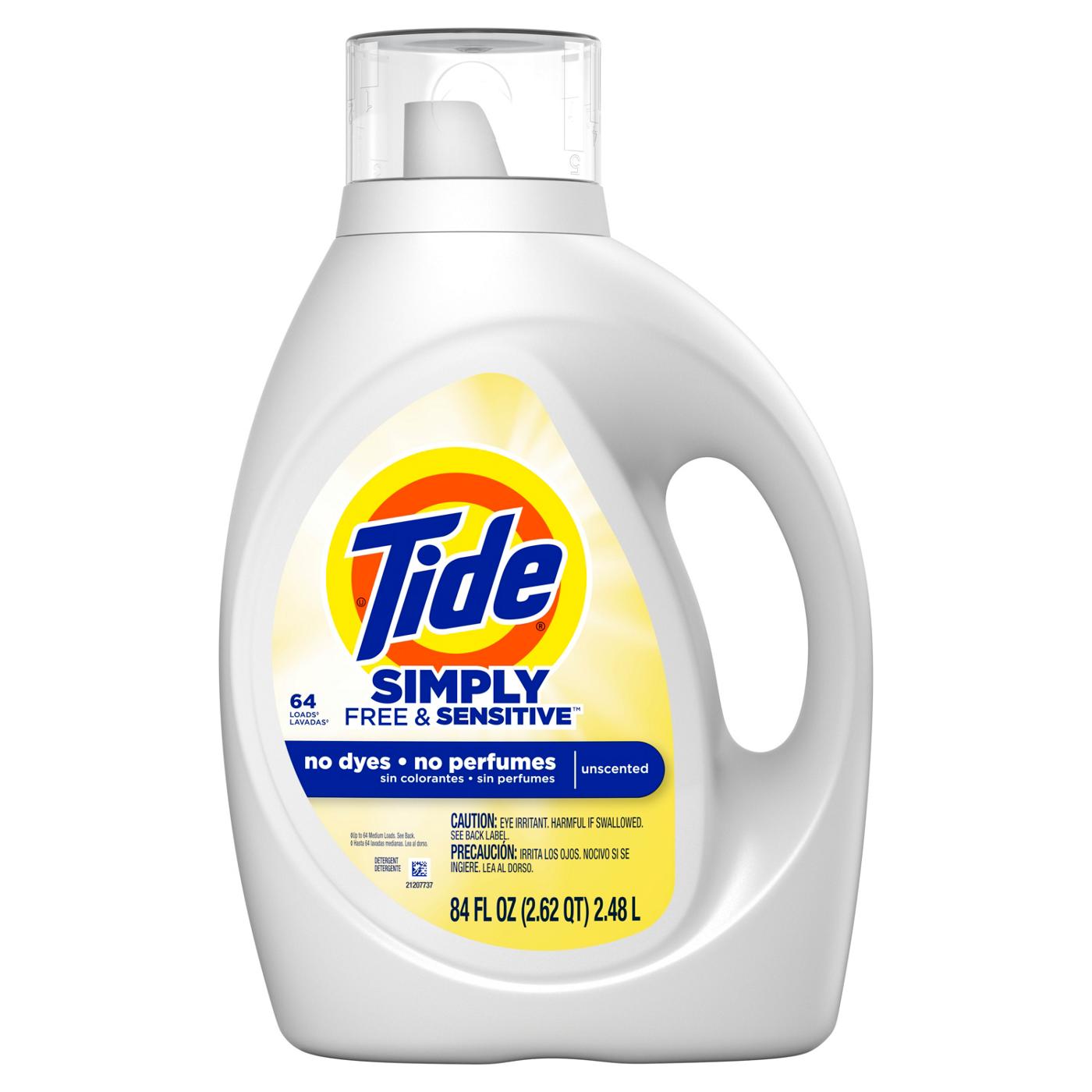 Tide Simply Free & Sensitive Liquid Laundry Detergent, 64 Loads, Unscented; image 2 of 7