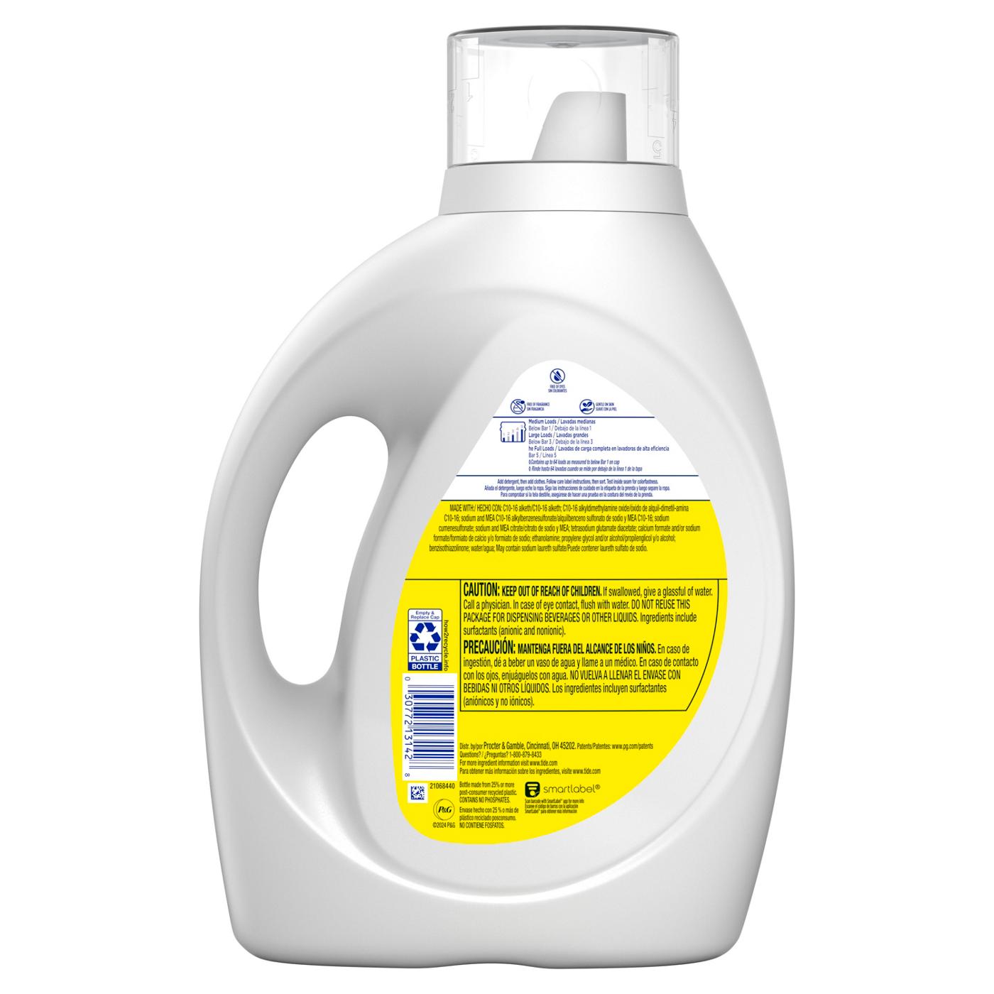 Tide Simply Free & Sensitive Liquid Laundry Detergent, 64 Loads, Unscented; image 3 of 7