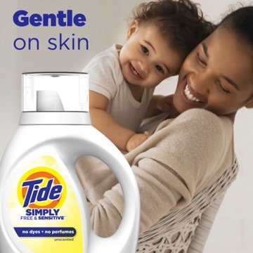 Tide Simply Free & Sensitive Liquid Laundry Detergent, 64 Loads, Unscented, 84 oz