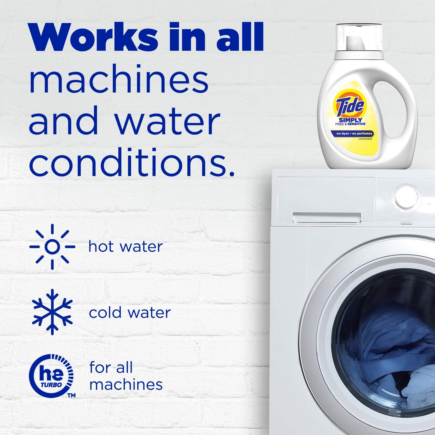 Tide Simply Free & Sensitive Liquid Laundry Detergent, 64 Loads, Unscented; image 7 of 7