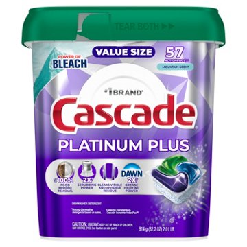 Cascade Platinum Plus Dishwasher Pods, Mountain Scent, 57 ct
