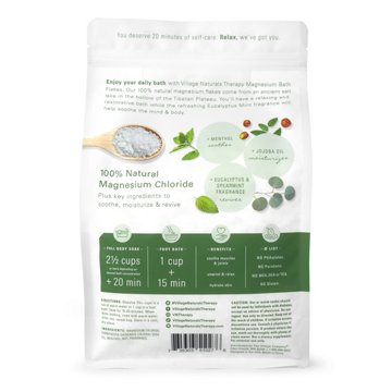 Village Naturals Therapy Magnesium Muscle Relief Soaking Solution Bath Flakes, 40 oz
