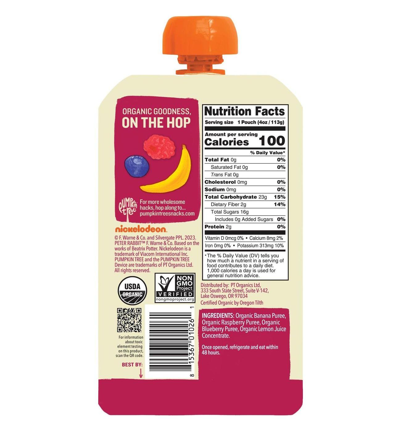 Pumpkin Tree Organics Fruit Puree - Banana Raspberry & Blueberry; image 2 of 2