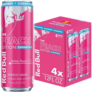 Red Bull Sugar Free Peach Edition White Peach Energy Drink 4 pk Cans