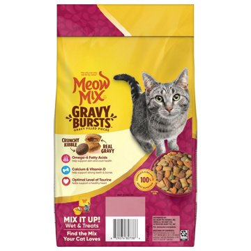 Meow Mix Gravy Bursts Cat Food - Savory Chicken Flavor Kibble Mix