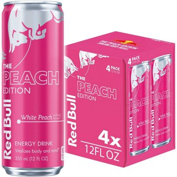 Red Bull Peach Edition Energy Drink 4 pk Cans - White Peach